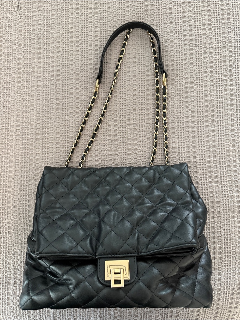 CARTHAN Ruthie Black Quilted Diaper Bag Crossbody Chain Strap